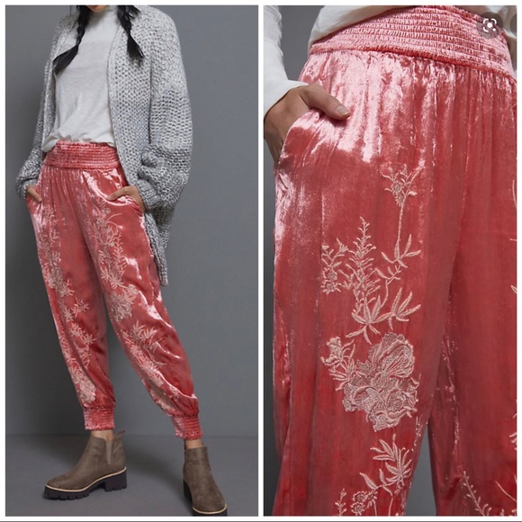 Anthropologie Pants - Anthropologie Rosie Embroidered Crushed Velvet Joggers, S